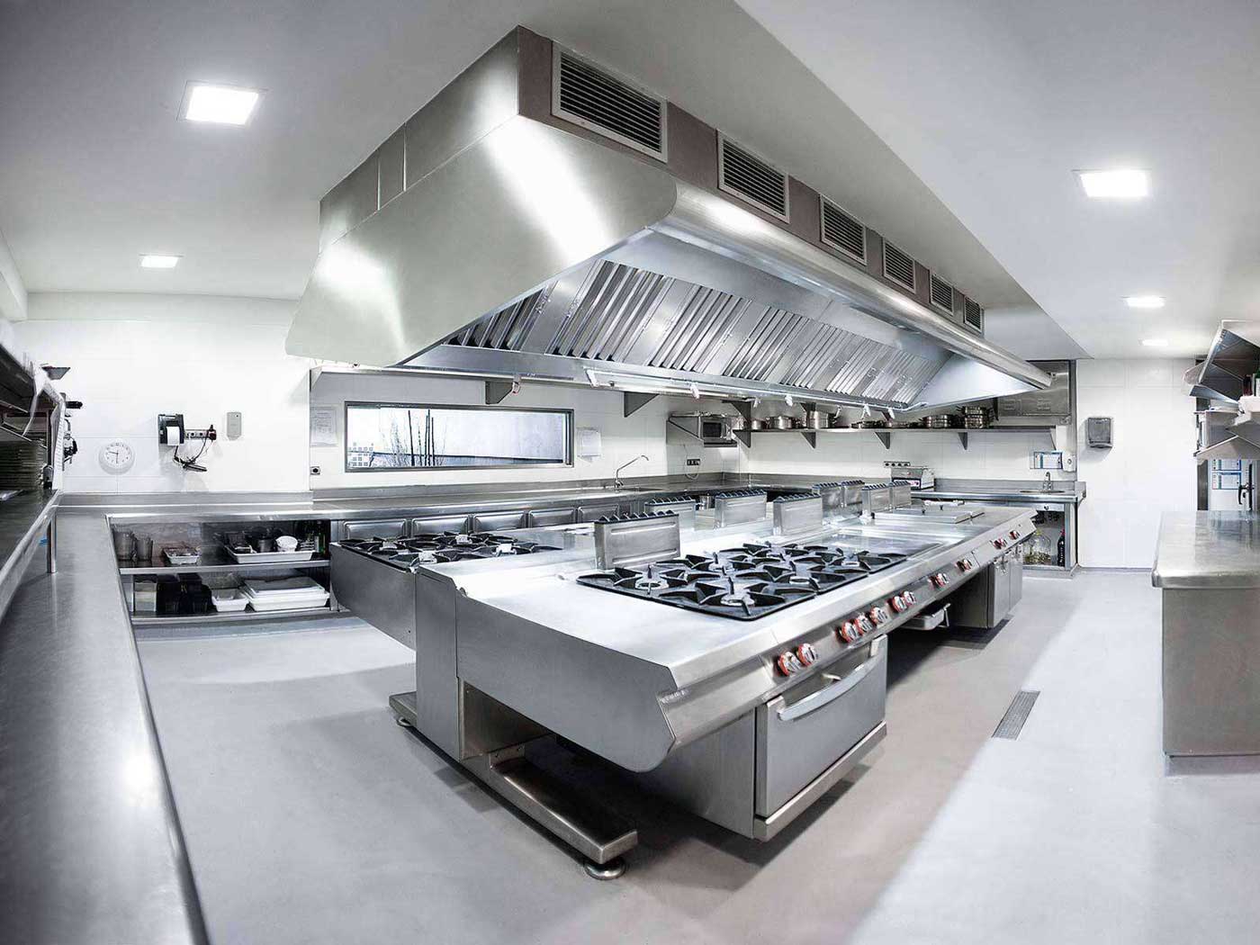 Clean commercial kitchen hood in a restaurant kitchen